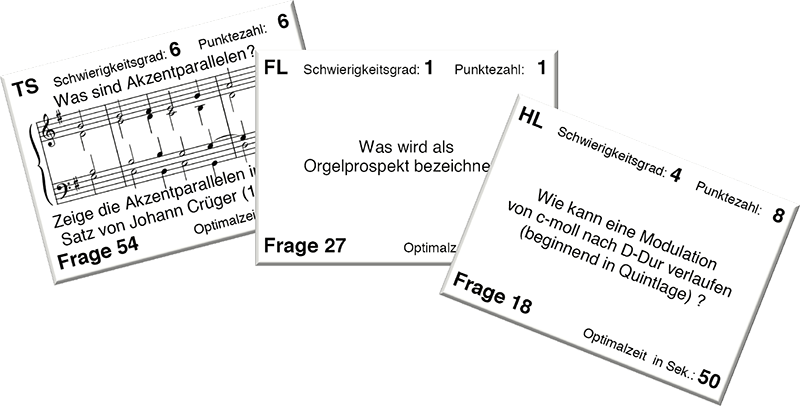 Beispielhaft Quiz-Karten des Brettspiels